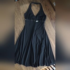 Black Backless Halter Dress